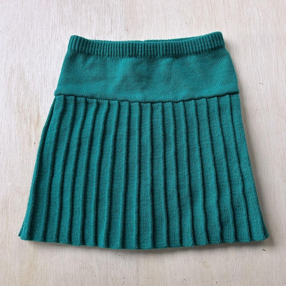 Vintage Jet Set Sweater Skirt Girls 7/8 Green Knit Pleated Short Casual Fall